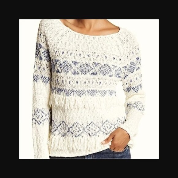 Joie Fringe Trim Boucle Crewneck Cotton Sweater sz S - Picture 2 of 9